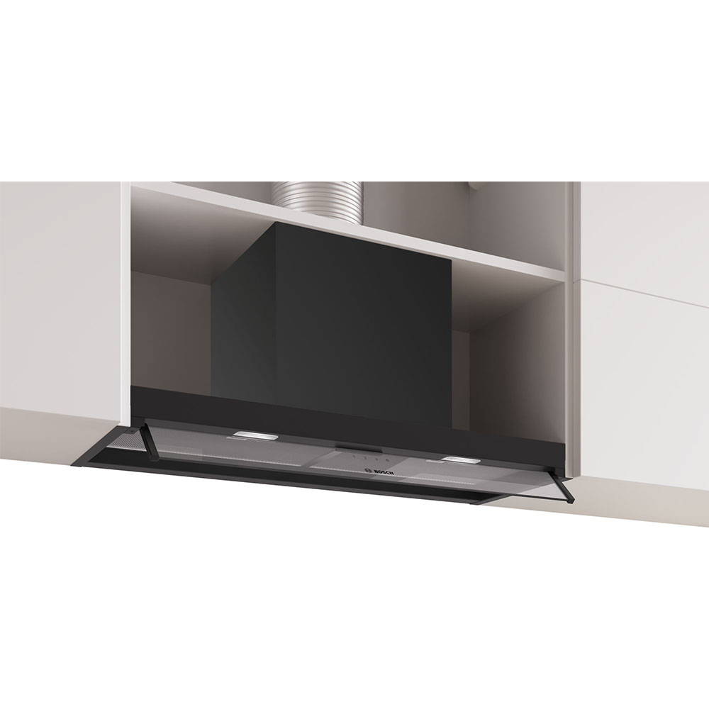 Campana BOSCH DBB85CC60, 80 cm, Cristal Negro Mate, Clase B, Integrable, 582 m³/h.