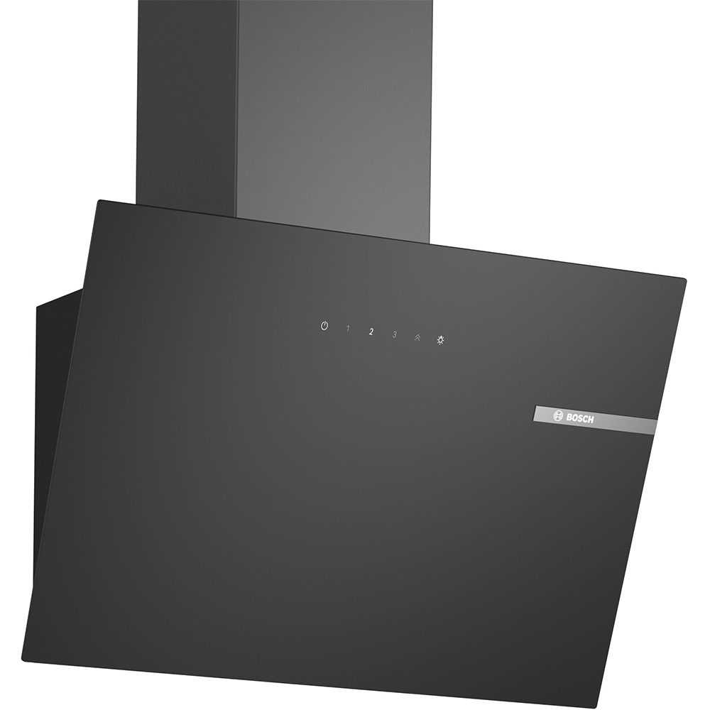 Campana decorativa pared Bosch DWK65DK60 60cm, Cristal negro, Clase A, Decorativa inclinada de pared 550 m³/h