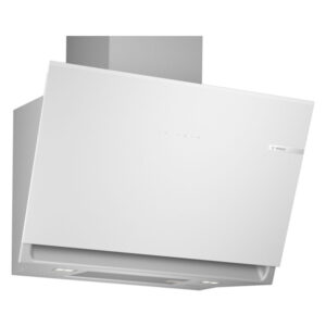 Campana BOSCH, DWK81AN20, 80 cm, Cristal blanco, Decorativa inclinada de pared, Máxima extracción de aire en nivel intensivo 915 m³/h, Clase A+