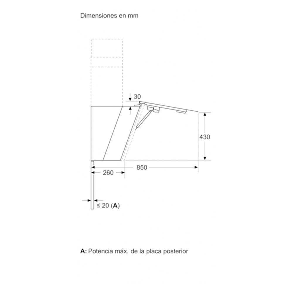 DWK81AN20_0005_22027009_Inclined_3___L1_260___L2_850___Side_view_with_chimney_es-ES