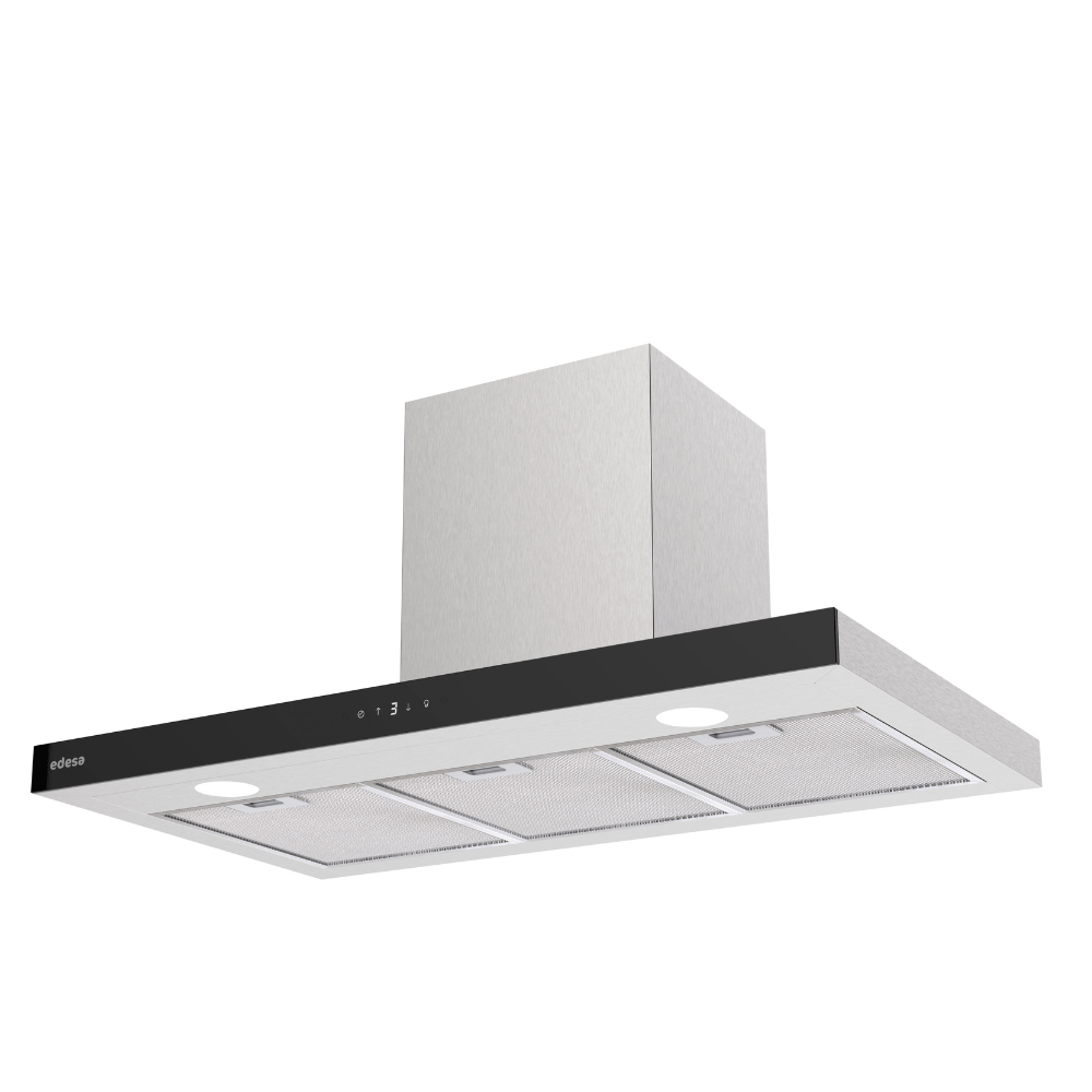 Campana EDESA ECB-97220 GBK, 90 cm, Acero Inox con frontal negro, Clase A++, Decorativa Ref: 932271957