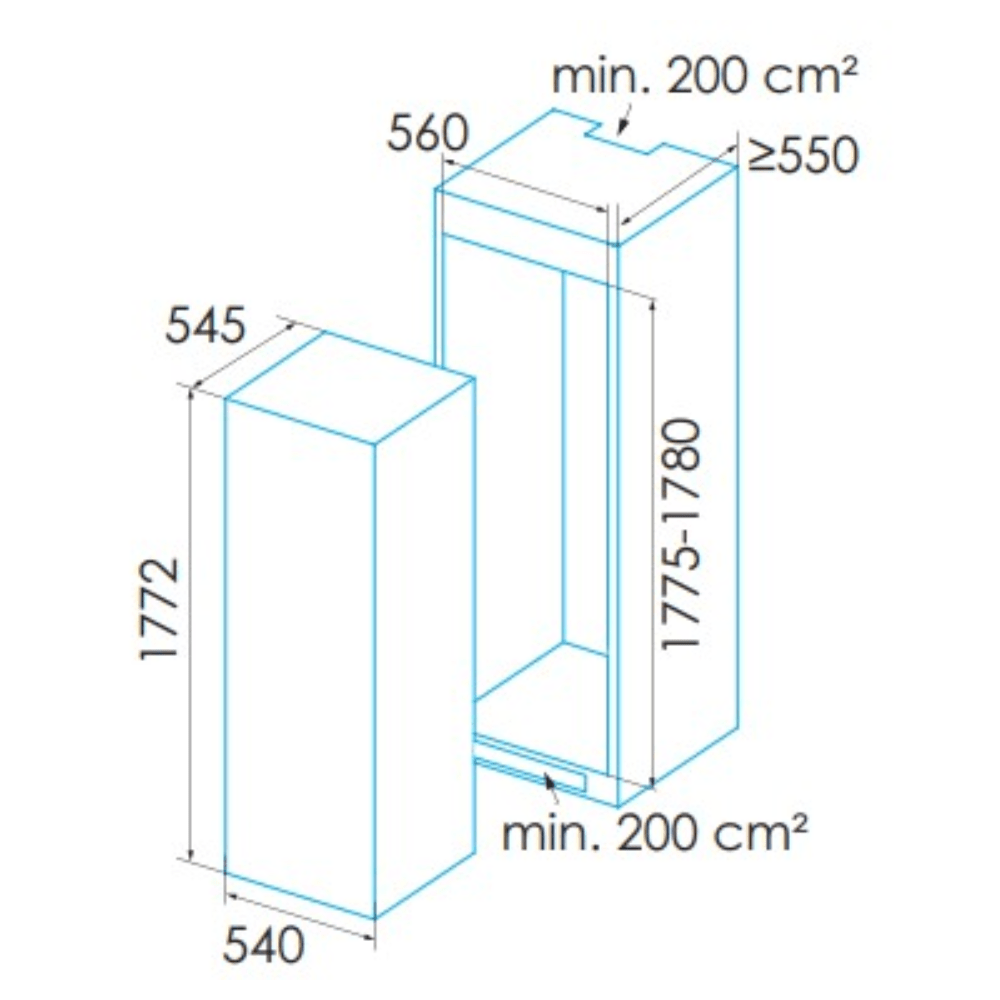 Frigorífico EDESA EFS-1722 NF I, Integrable una puerta, Clase E, Blanco, 177 cm, Cod. 924271362 - Imagen 2
