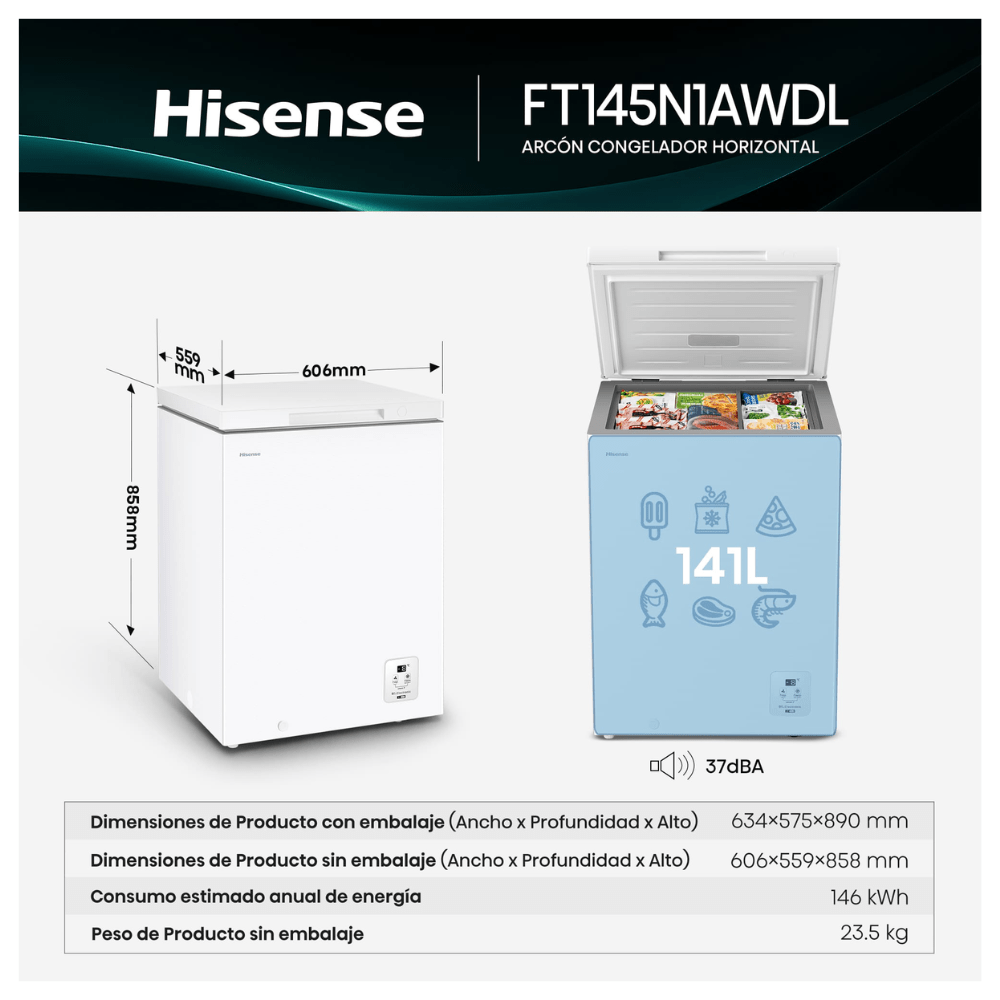 Congelador Horizontal HISENSE FT145N1AWDL Capacidad 141L - Imagen 2