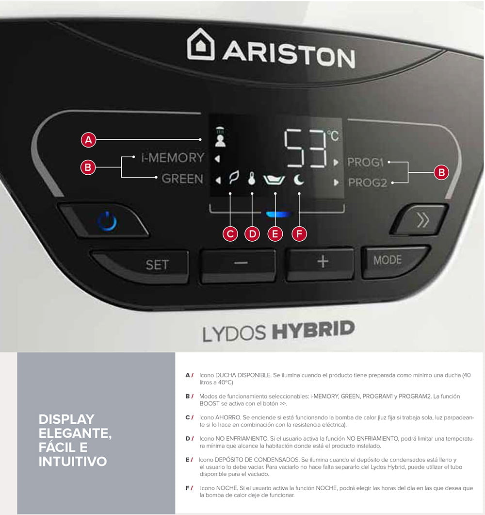 Termo eléctrico Ariston Lydos Hybrid wifi con bomba de calor clase A