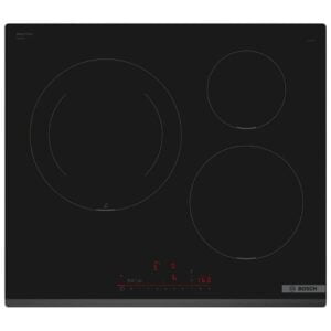 Placa de inducción Bosch, PIJ631HC1E, Zonas de 28 cm, 21 cm y 15 cm, sin perfiles, 60cm, Negro.