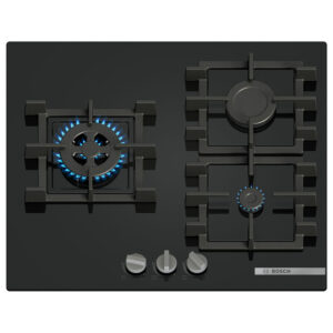 Placa BOSCH PNC6B6K40, 60 cm, 3 fuegos,Vidrio Templado, Negro, Gas.