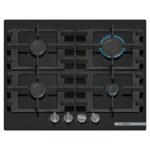 Placa BOSCH PNP6B6K40, 60 cm, 4 Fuegos, Vidrio Templado, Negro, Gas.
