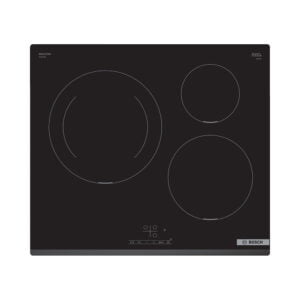 Placa BOSCH PUJ631BB5E, 60 cm, Zonas de 28 cm, 21 cm y de 15 cm, Negro, Sin Perfiles, Inducción