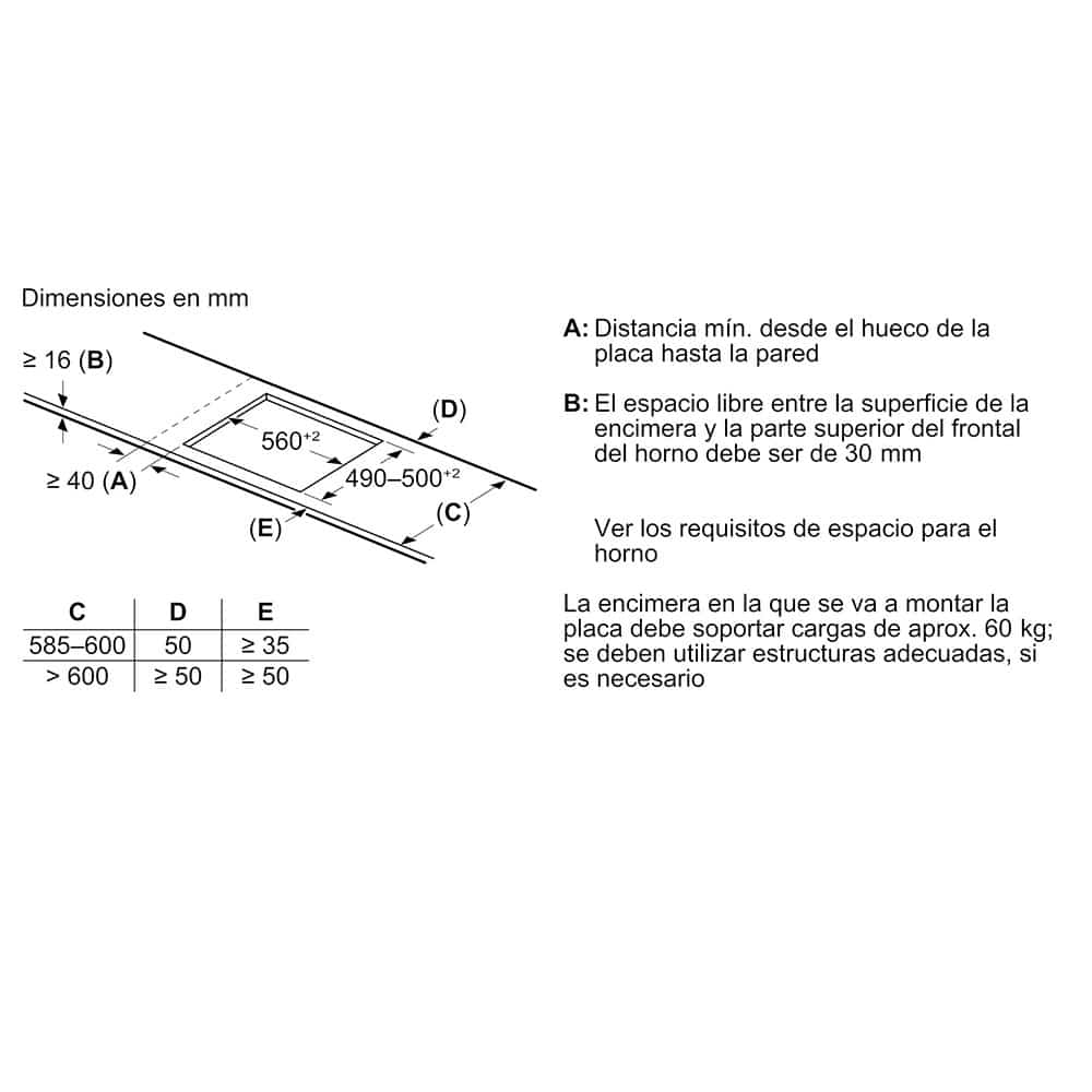 PVS631HC1E_0007_22057736_Ind_cutout_60_Bevel_front_Frameless_U_bevel_Frame_no_venting_es-ES