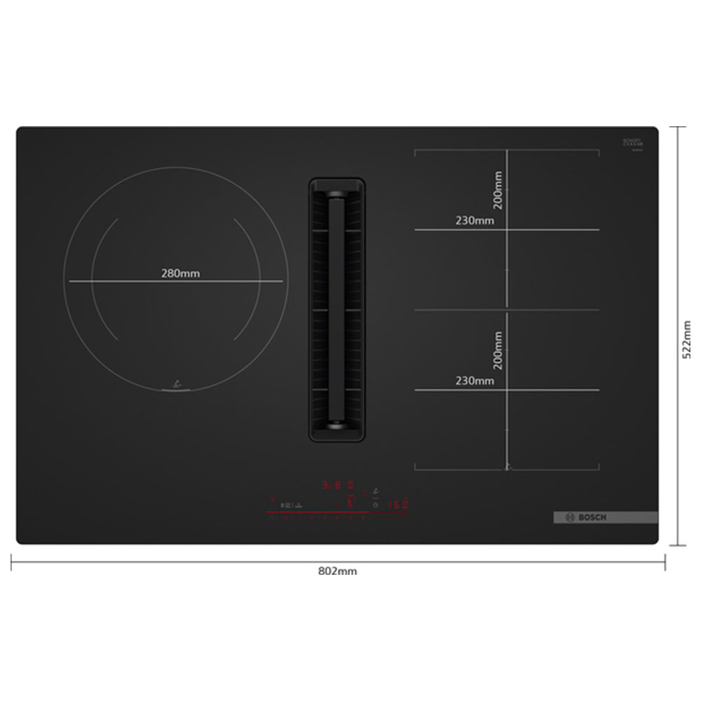 Placa con extractor Bosch PXJ81AH21E,80 cm, Negro Mate, Clase B. - Imagen 2