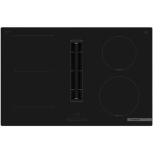 Placa con extractor Bosch PVS811B16E , dos zonas 21x19cm y dos zonas de 21 cm y 18 cm, 80 cm, Negro, Clase B.