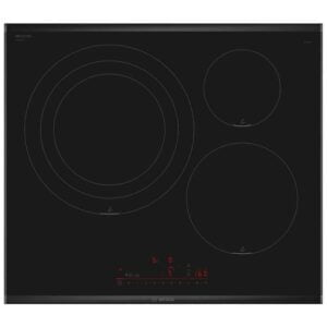 Placa de inducción Bosch, PID675HC1E,Zona triple 32/26/21 y dos de 2 de 21cm y 15cm  serie 6, Con perfiles, 60cm, Negro.