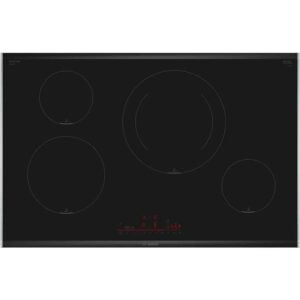 Placa Bosch, Inducción, serie 6, PIE875HC1E , Con perfiles, Cuatro zonas de cocción 28 cm, 21 cm y dos zonas de 15 cm, Ancho 80 cm, Negro.